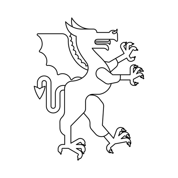 Dragon Heraldic eläinten lineaarinen tyyli. Loistava peto. Hirviö vaakunasta. Heraldiikan suunnitteluelementti
. - Vektori, kuva