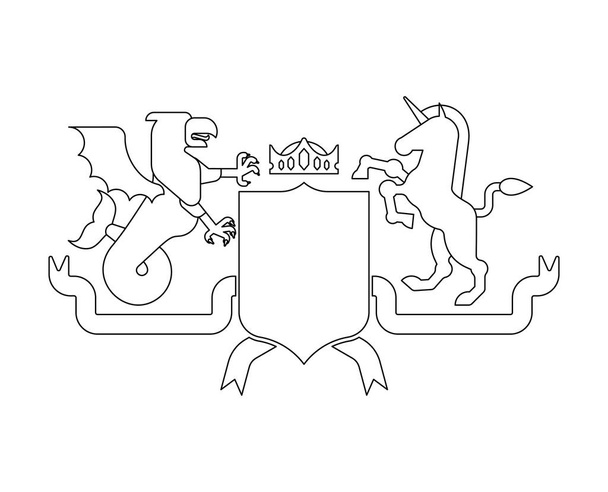 Wappenschild Seegreif und Einhorn und Ritterhelm. Fantastische Tiere. Vorlage heraldisches Gestaltungselement. Wappen der königlichen Familie - Vektor, Bild