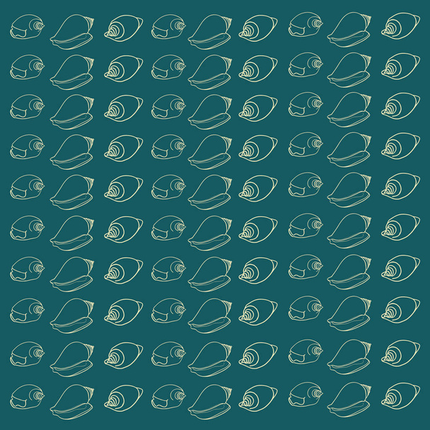 Patroon van kleine verschillende shells op donkere groene achtergrond - Vector, afbeelding