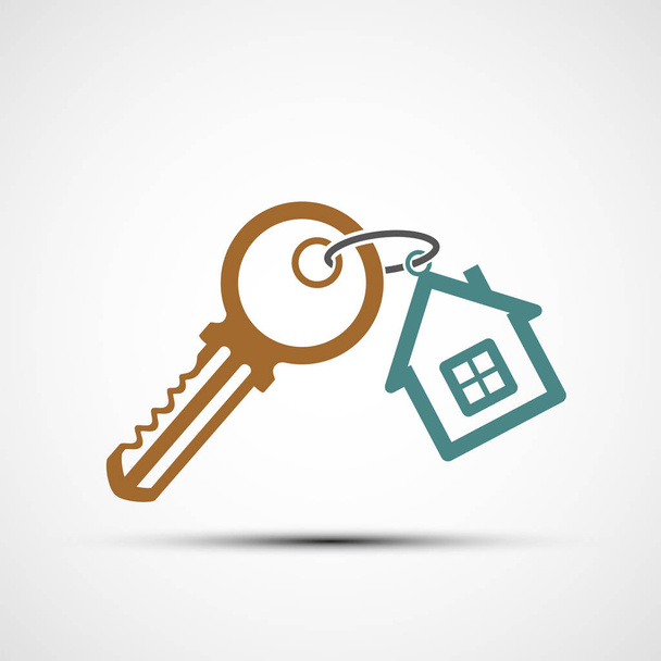 Icon key with keychain as  house. Logo of real estate. Vector illustration. - Vector, Imagen
