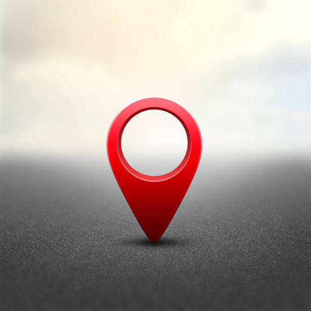 Красный значок GPS на фоне асфальтового шоссе
 - Фото, изображение