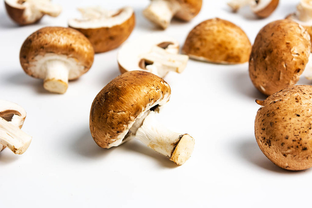 Raw mushrooms on a white background top view - Photo, Image