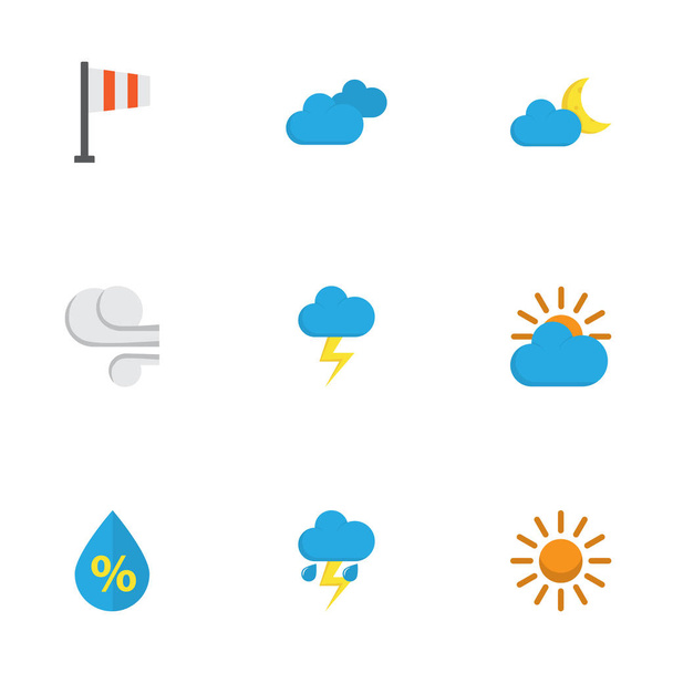 Aria icone in stile piatto insieme con nuvole, sole, bufera di neve e altri elementi flash. Isolate icone aria vettoriale illustrazione
. - Vettoriali, immagini
