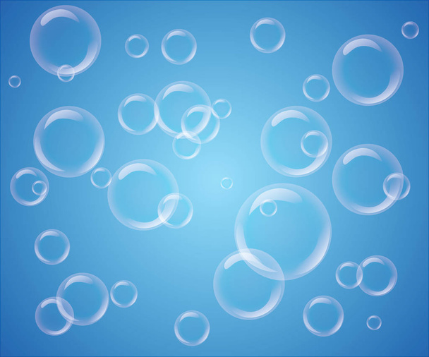 Set of transparent bubbles on blue background - Photo, Image