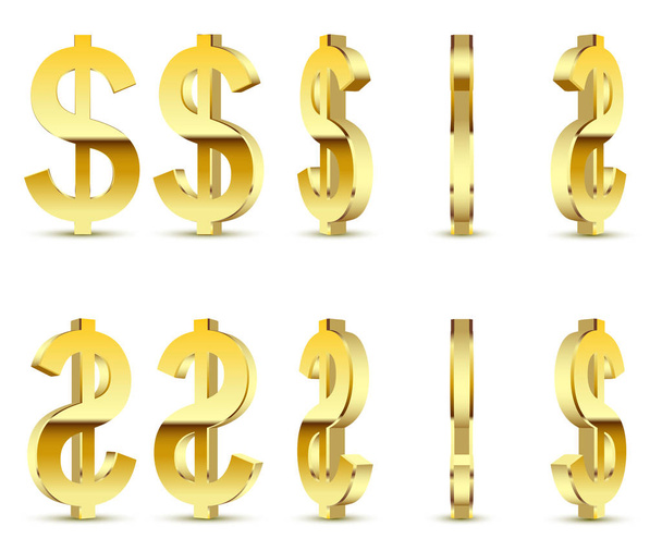 Gold sign is a dollar, on white background. 3D illustration icon set. Vector. - Wektor, obraz