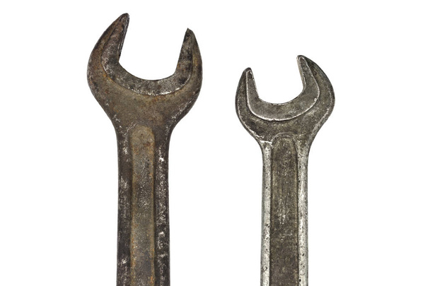 Old rusty spanners isolated on white background. wrench close up - Photo, Image