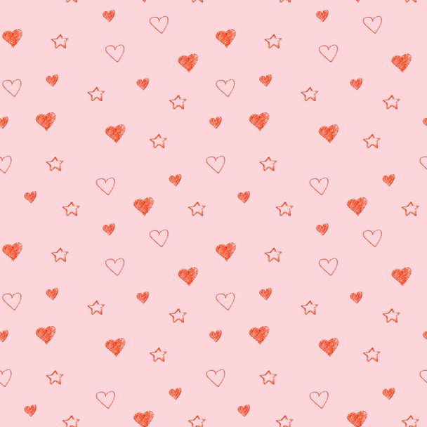 Simple hearts seamless pastel pattern. Valentines day background. Flat design endless chaotic texture made of tiny heart silhouettes. Shades of red. - Foto, Imagem