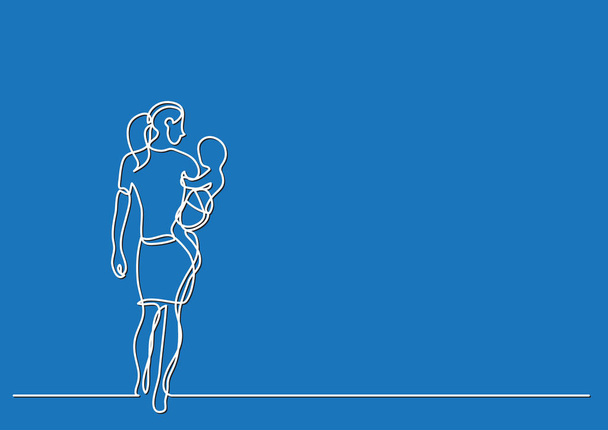 mother carrying her baby - single line drawing - Vector, Image