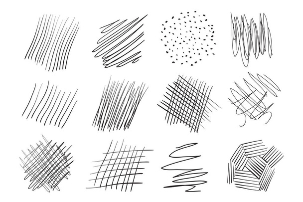 Backgrounds with array of lines. Intricate chaotic textures. Wavy backdrops. Hand drawn tangled patterns. Black and white illustration. Elements for posters and flyers - Vector, Image