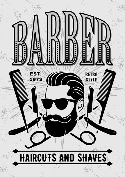 Barber shop évjárat címke, jelvény, vagy a jelképet a szürke háttér.  - Vektor, kép