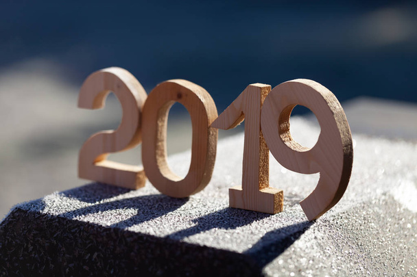 Wooden number 2019. Happy new Year 2019. - Foto, afbeelding