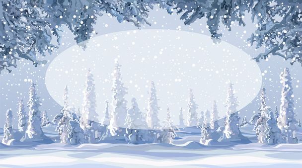 vuoto ovale su sfondo inverno cartone animato con alberi ricoperti di neve
 - Vettoriali, immagini