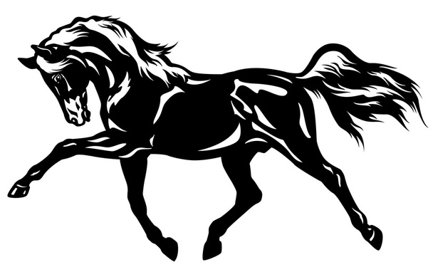 ügető ló fekete fehér - Vektor, kép