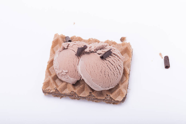Ice cream with waffle on light background. - Photo, Image