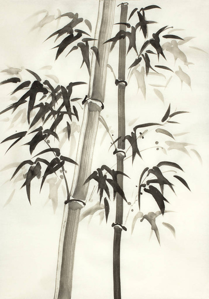 bamboos in the fog on a light background - Photo, Image