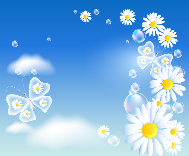 Butterflies and daisy in the sky - Vector, afbeelding