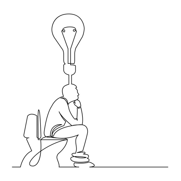 continuous line drawing of man sitting on toilet seat thinking about new idea - Vecteur, image