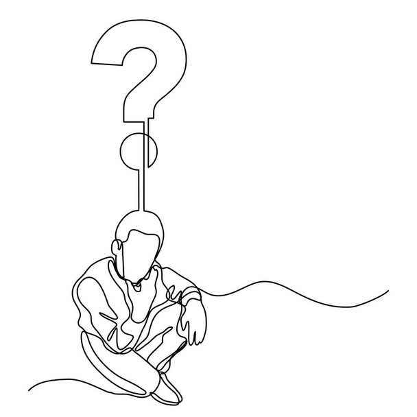 continuous line drawing of sitting man thinking about question - Vettoriali, immagini