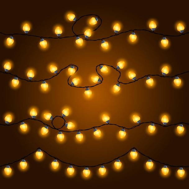 Set van naadloze gele gloeiende slingers - Vector, afbeelding