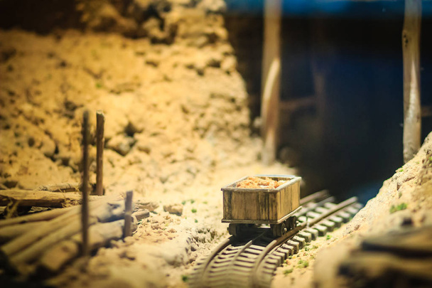Bangkok-Thailand, July 15, 2017: Small model of mining and quarrying industries at the public Rock and Minerals Museum, Rama 6 road, Bangkok - 写真・画像