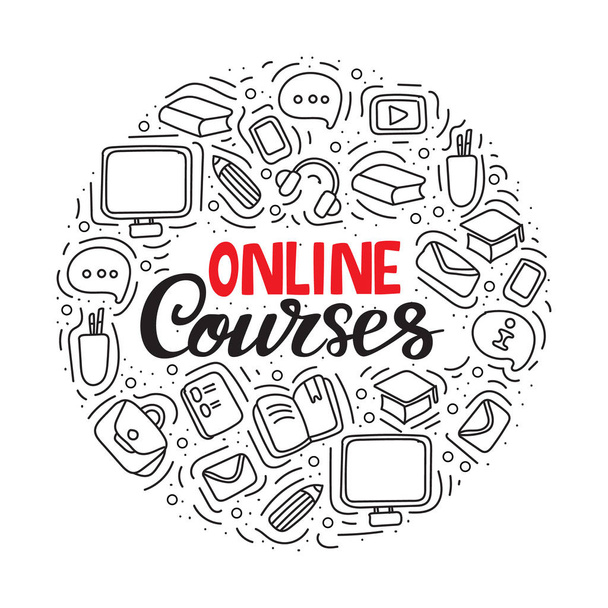 Online courses. Modern web line banner for online education.Circle shape.  - Vecteur, image