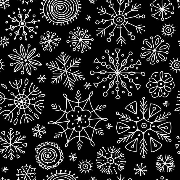 Hand drawn snowflakes, seamless pattern for your design - Вектор,изображение