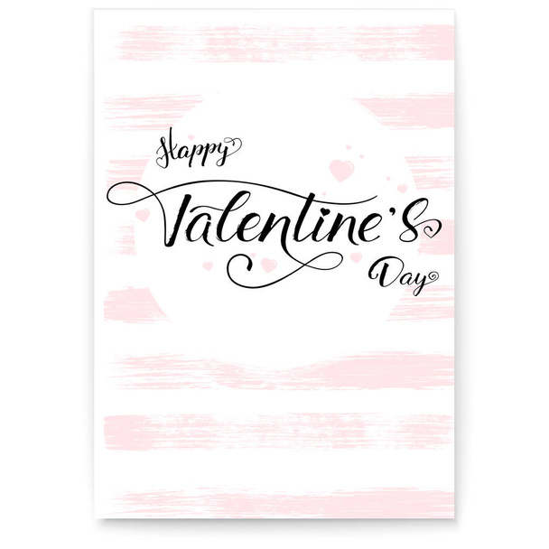 Happy Valentines day. Cover, greetings poster in pink color. Calligraphy in vintage, hipster style. Hand-drawn text lettering, brush strokes on background. Template for invitation, wedding cards - Vector, Imagen
