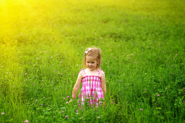  little girl on the meadow in spring day - 写真・画像