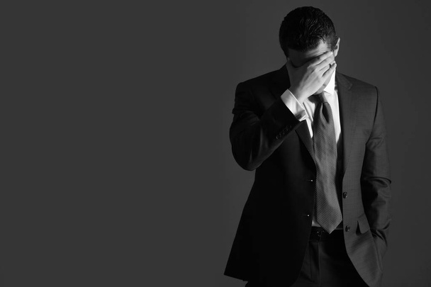 Stress and problems, businessman with headache and stylish hair - Φωτογραφία, εικόνα