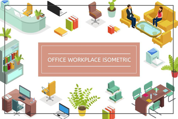 Izometrikus irodai munkahely fogalma - Vektor, kép