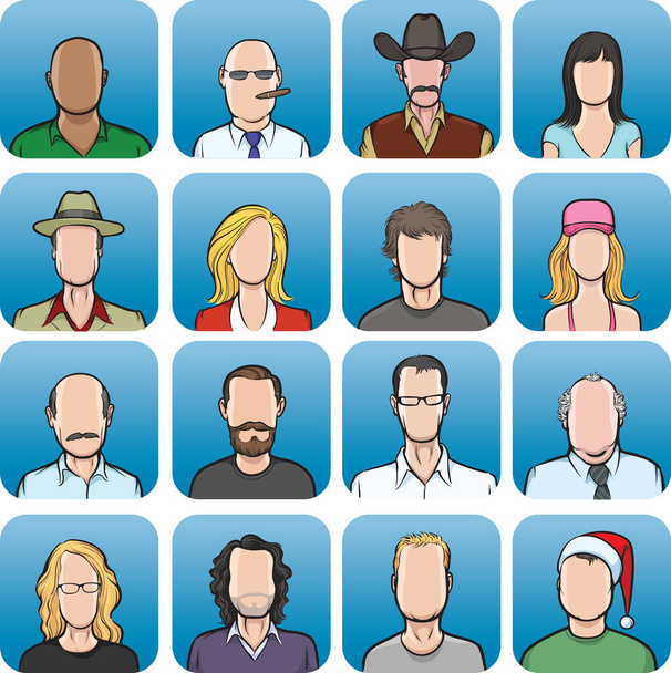 Vector illustration of big collection of  anonymous faces - head and shoulders composition. Easy-edit layered vector EPS10 file scalable to any size without quality loss. High resolution raster JPG file is included. - Vector, Image