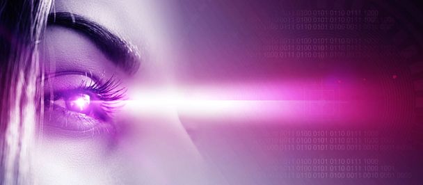 Biometrické vyhledávání detail ženské oko. Pojem moderní virtuální reality - Fotografie, Obrázek