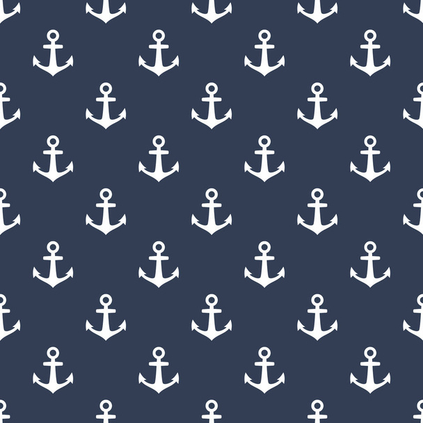 船のアンカー シームレス パターン印刷。ファブリックと背景の青い背景のシームレスなパターン デザインの白のアンカー。航海の印刷パターン. - ベクター画像