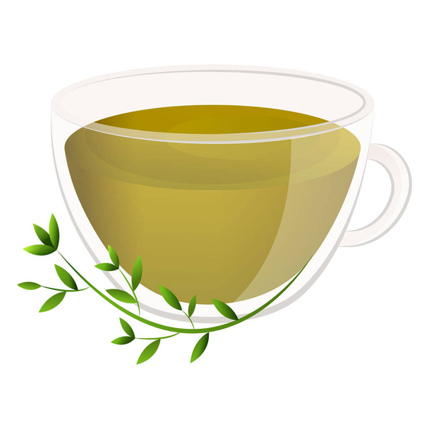 Delicious natural tea with fragrant herbs in a beautiful transparent mug. Vector illustration isolated on white background. - Vector, imagen