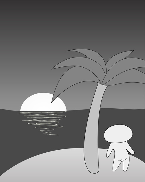 少女とヤシの木と太陽と熱帯の海の島 - ベクター画像