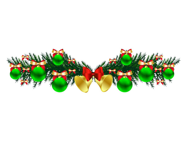 красивые рождественские украшения с шарами и колоколами на белом фоне
 - Вектор,изображение