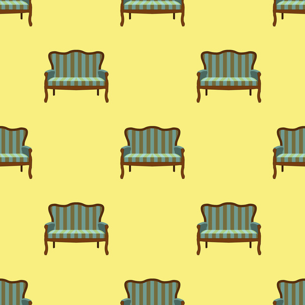 sofa doodle seamless pattern on yellow background vector illustration - ベクター画像