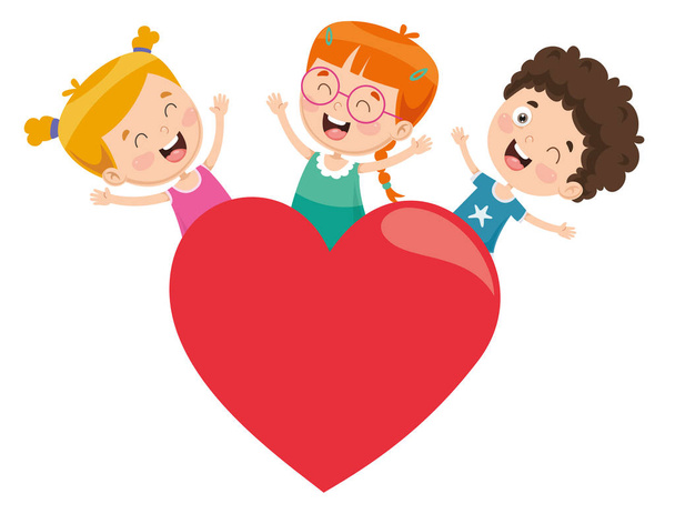 Vectorillustratie van kinderen spelen rond een hart - Vector, afbeelding
