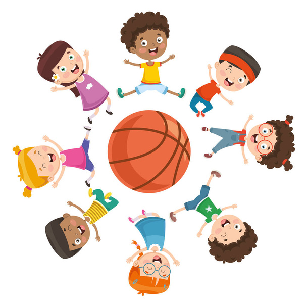 Vektor-Illustration von Kindern, die um einen Ball spielen - Vektor, Bild
