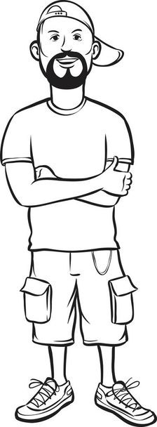 whiteboard drawing - cartoon bearded guy in baseball cap and shorts - Διάνυσμα, εικόνα