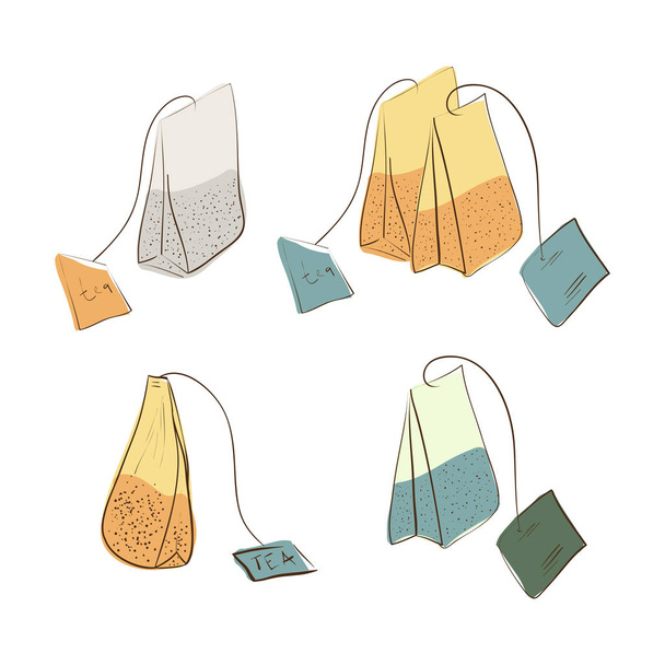 Tea bag. Sketch. Set. - Vector, Image