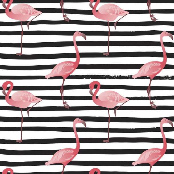 Seamless pattern with pink flamingo. Vector summer background. - Vector, Image