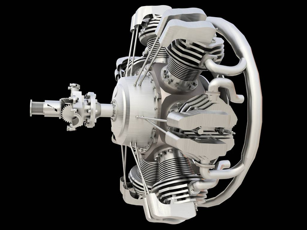 Antiguo motor de combustión interna de aviones circulares. renderizado 3d
 - Foto, Imagen