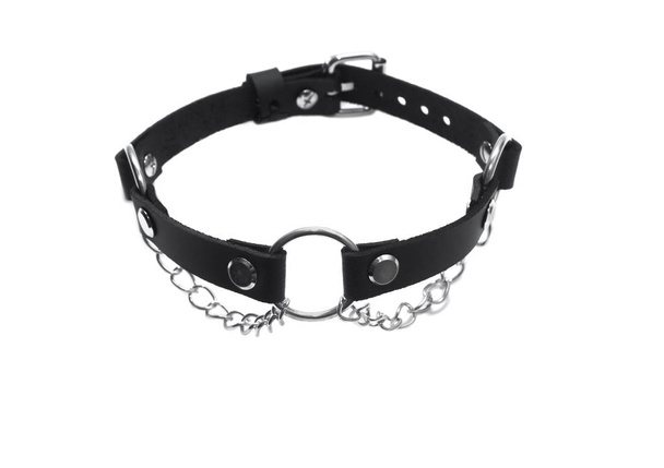 Black leather choker on a white background. Side view - Photo, Image