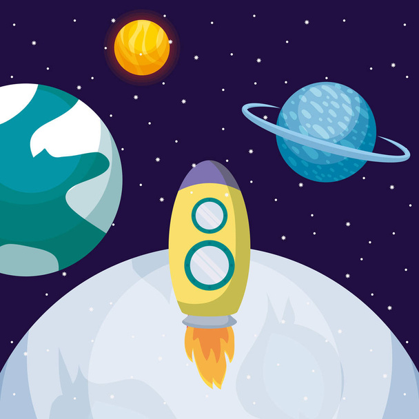 razzo startup con luna e pianeti
 - Vettoriali, immagini