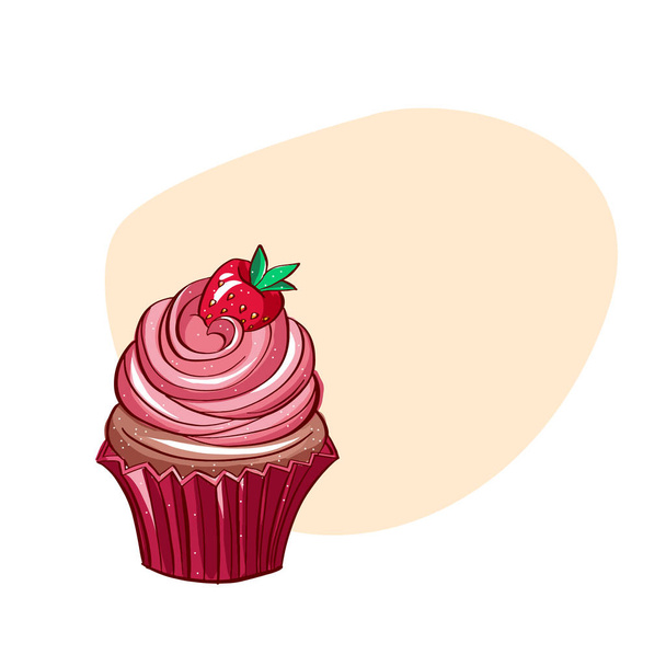 Realistic vector illustrations of cupcakes. Sweets for birthday party. Sweet dessert food and birthday yummy cupcake. - Vektor, Bild