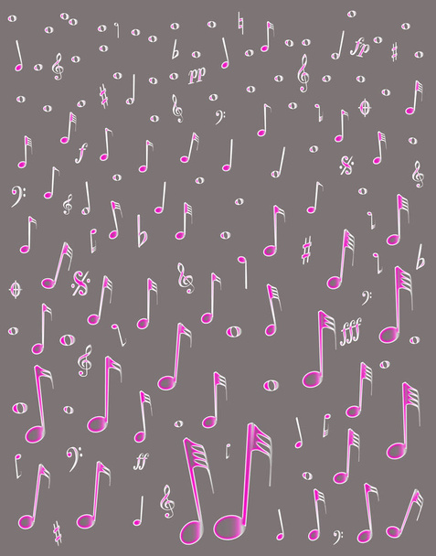 A válogatott zenei jegyzetek és szimbólumok esik, mint az eső - Fotó, kép