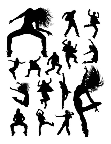 Hip Hop Modern Dance Tänzer Silhouetten. gute Verwendung für Symbol, Logo, Websymbol, Maskottchen, Schild oder beliebiges Design. - Vektor, Bild
