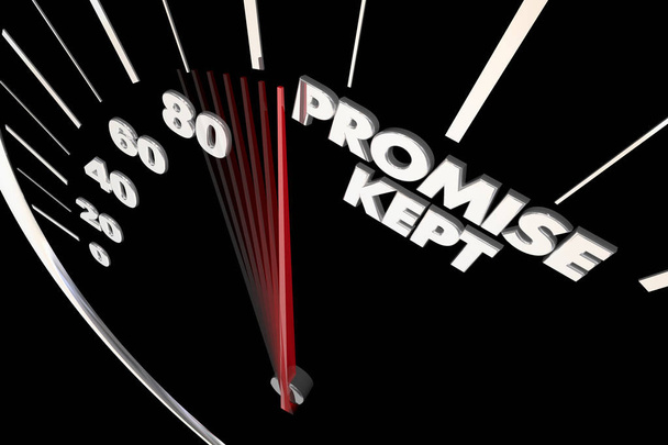 Versprechen gehalten Tacho-Versprechen eingelöst 3d Illustration - Foto, Bild