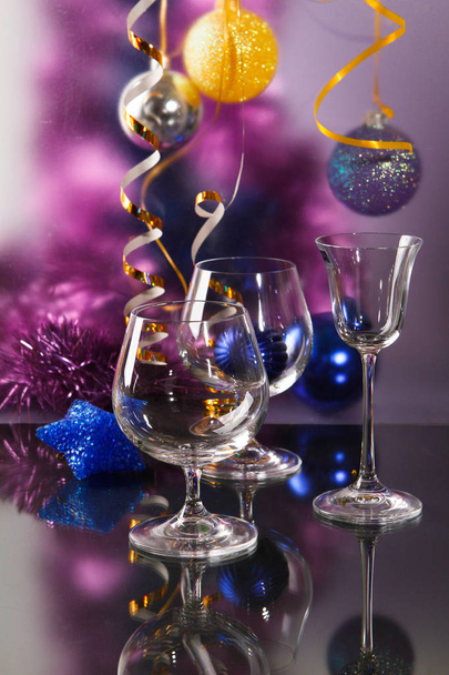 New Year, Christmas, toys, glasses, dishes. - Photo, Image